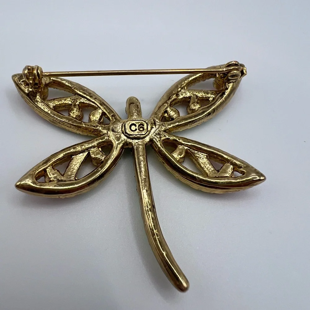 Vintage Dragonfly Gold Tone Brooch Pin - Picture 2 of 3